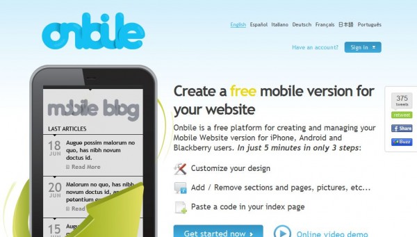 Onbile - Free mobile website templates' - www_onbile_com Great Tools to Create Mobile Version of a Website