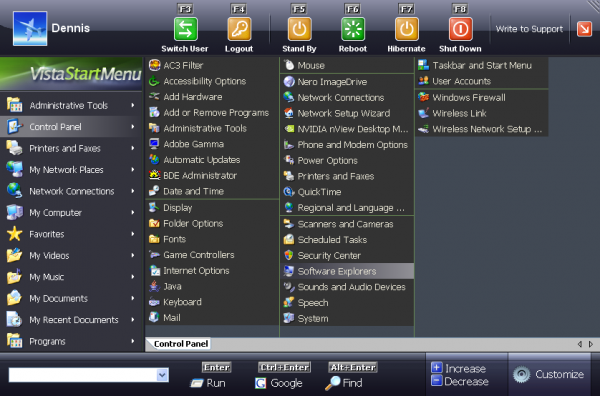 Vista start menu- all windows application